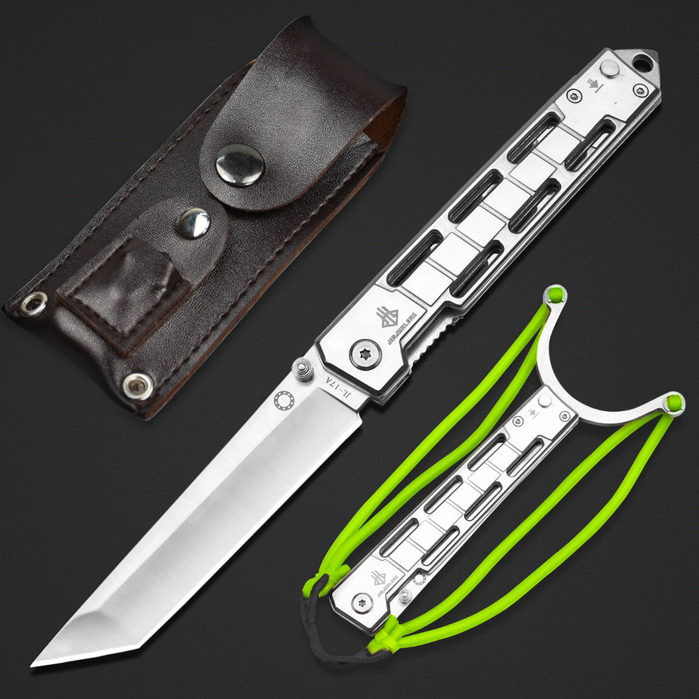 NedFoss Tanto Pocket Knife with Glass Breaker, Slingshot, Pocket Clip, Liner Lock