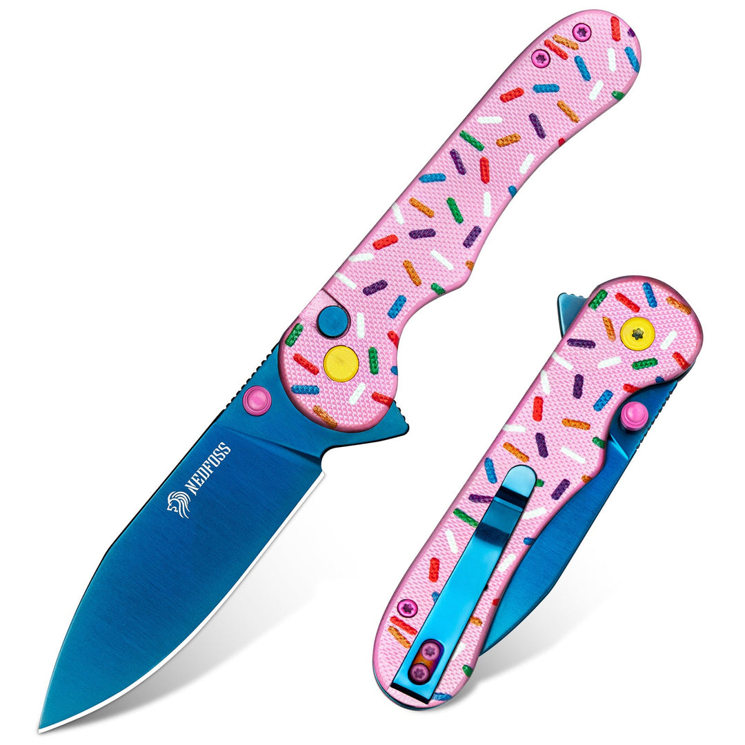 DONUT 2.96" 14C28N Steel Blade Pink EDC Pocket Knife