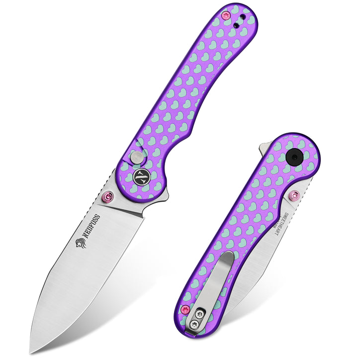 NedFoss SWEETHEART Violet 2.9"  14C28N Steel Button Lock EDC Knife