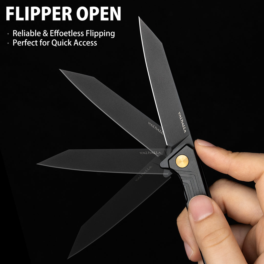 VALHALLA Slim EDC Pocket Knife, 3'' D2 Steel Reverse Tanto Folding Knife, Compact Work Knife, Pocket Knife For Men with Clip, Frame Lock, Gift For Men Women