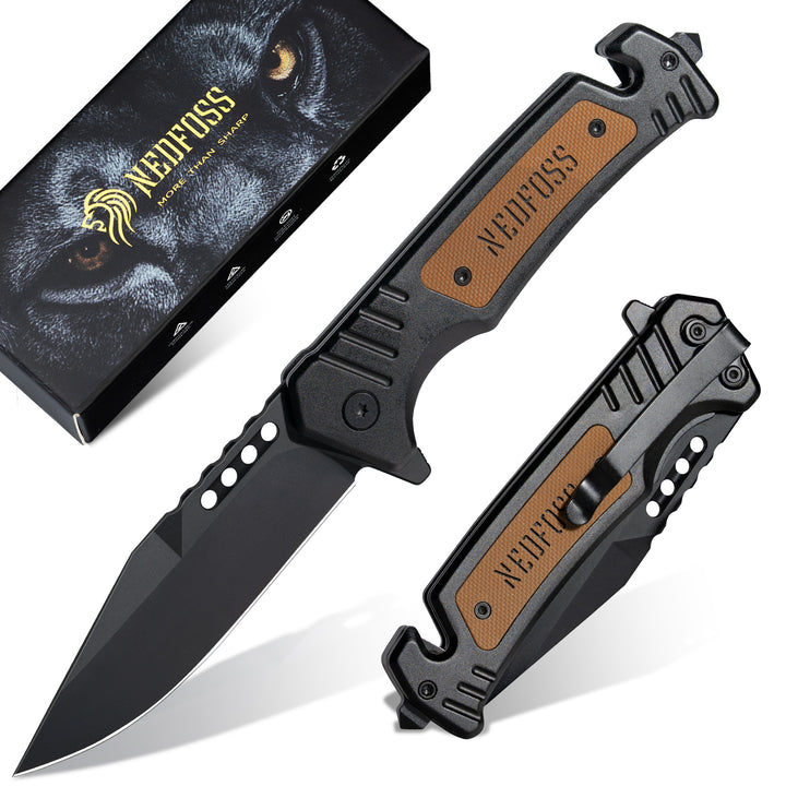 NedFoss NF17 3 in 1 Pocket Folding Knife with Liner-Lock Belt Clip, Seat Belt Cutter and Glass Breaker