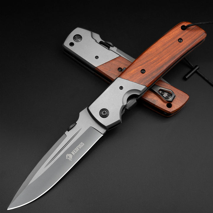 Nedfoss DA52  5" Long Blade Folding Knife with Wood Handle, Safety Liner Lock and Belt Clip