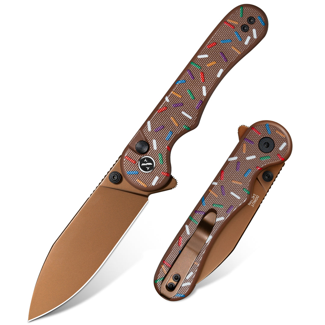 NedFoss DONUT 2.96" 14C28N Steel Blade Pink EDC Pocket Knife with Button Lock