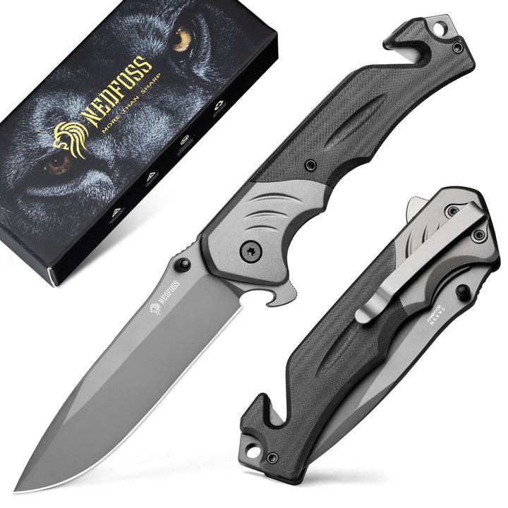NedFoss FA49N Pro EDC Pocket Knife  4-in-1 Tactical Multitool Folding Knife with Glass Breaker, Seat Belt Cutter & Bottle Opener