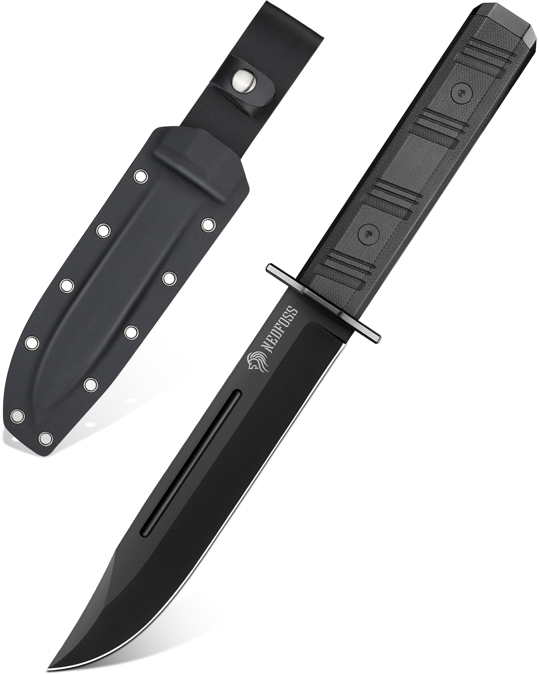 NedFoss BRAVE Fixed Balde Tactical Knife, 6.8" D2 Steel Blade Full Tang Hunting Knife with Kydex Sheath, Desert G10 Handle, Perfect Camping, Survival, Outdoor knife, Hunting Gifts for Men Women