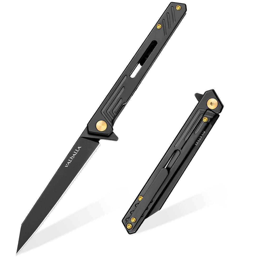VALHALLA Slim EDC Pocket Knife, 3'' D2 Steel Reverse Tanto Folding Knife, Compact Work Knife, Pocket Knife For Men with Clip, Frame Lock, Gift For Men Women