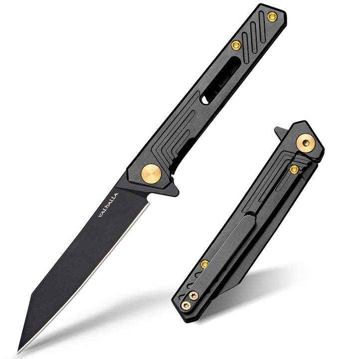 VALHALLA Slim EDC Pocket Knife, 3'' D2 Steel Reverse Tanto Folding Knife, Compact Work Knife, Pocket Knife For Men with Clip, Frame Lock, Gift For Men Women