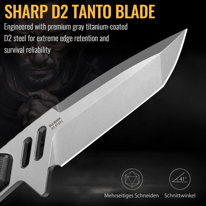 NedFoss BULWARK 3.2" D2 Steel Blade Tanto EDC Fixed Blade Knife with G10 Handle, Kydex Sheath, Belt Clip