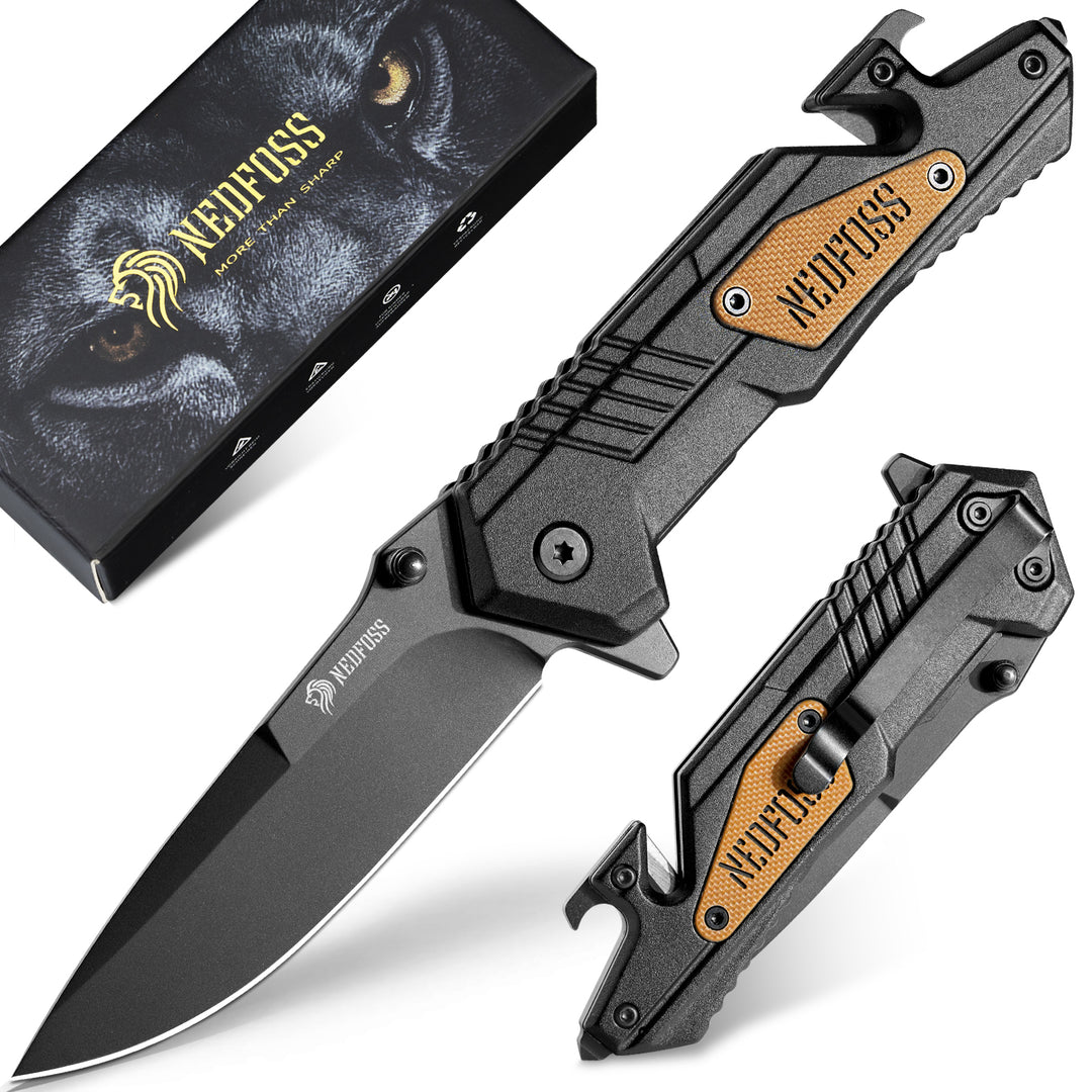 Nedfoss AK10 Tactical Pocket Folding Knife, 4 in 1 EDC Knife,3.6" 8CR14MOV Blade