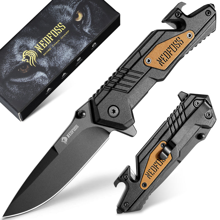 Nedfoss AK10 Tactical Pocket Folding Knife, 4 in 1 EDC Knife,3.6" 8CR14MOV Blade