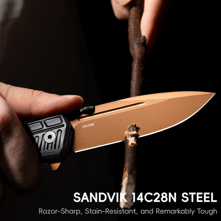 NedFoss 3.46" 14C28N Steel Blade EDC Tactical Pocket Knife with Deep Pocket Clip, Aluminum G10 Handle