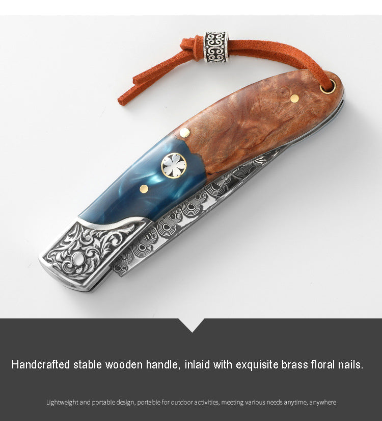 DRAGONSMILE Pocket Folding Knife with Leather Sheath