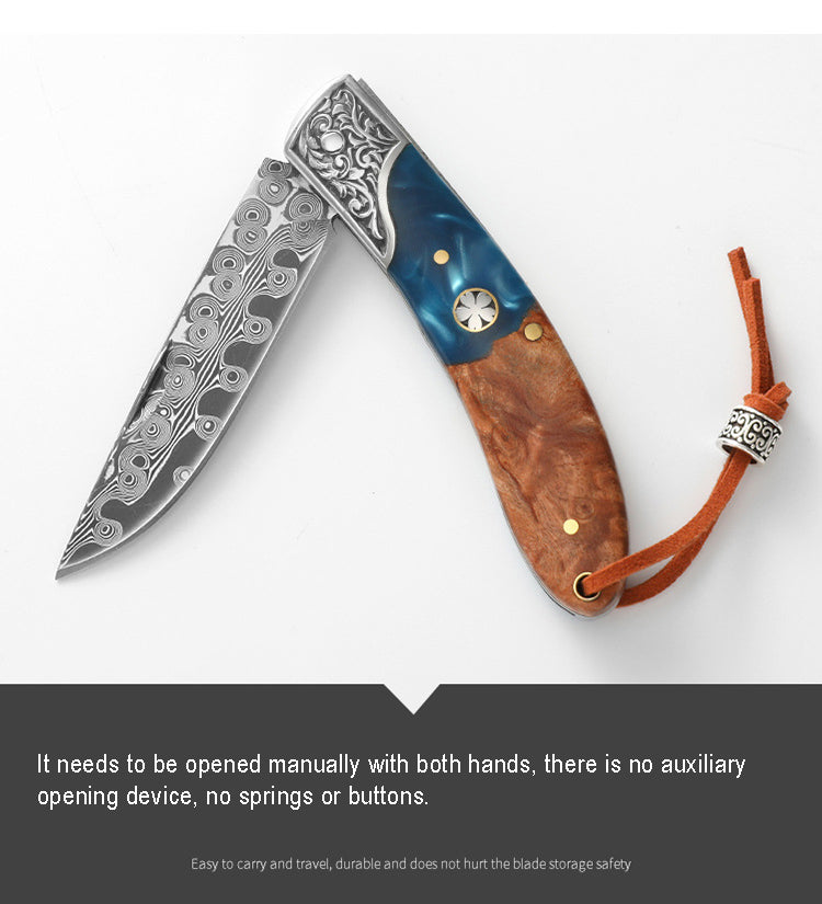 DRAGONSMILE Pocket Folding Knife with Leather Sheath