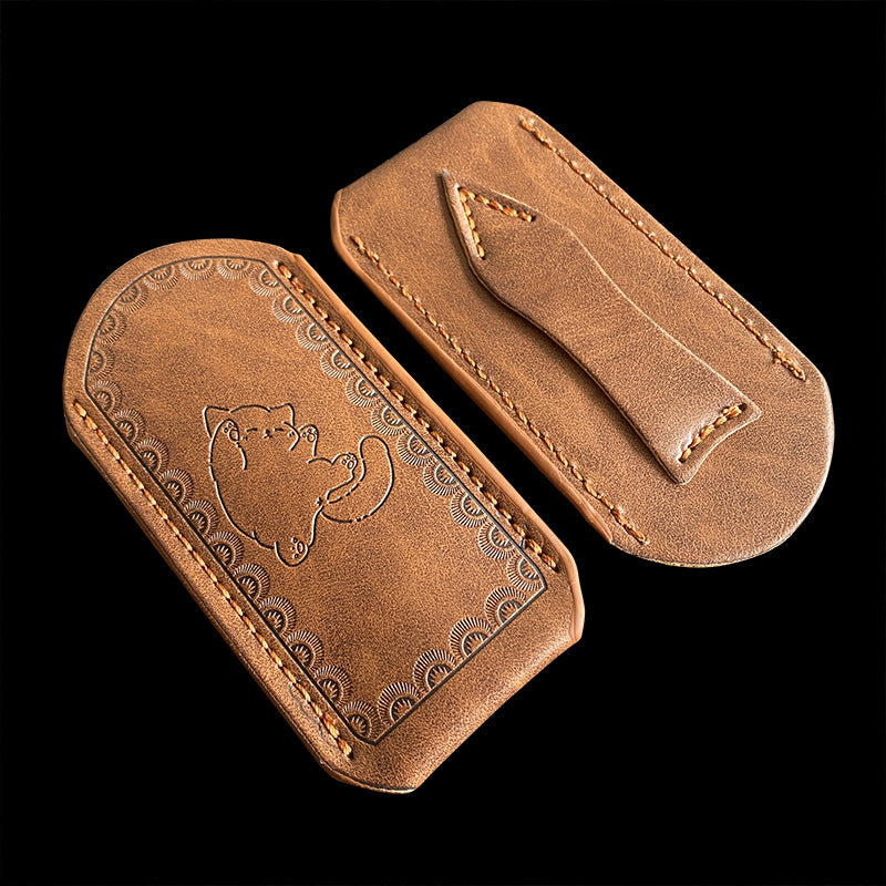 DRAGONSMILE Pocket Folding Knife with Leather Sheath