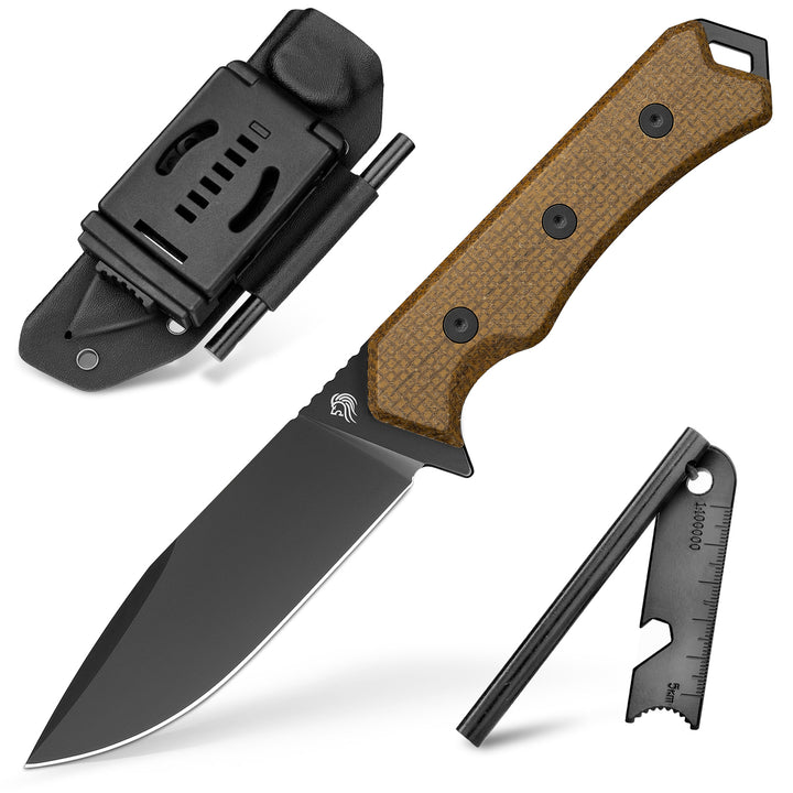 NedFoss BOAR 4.1" D2 Steel Full Tang Survival Knife with with Kydex Sheath and Fire Starter
