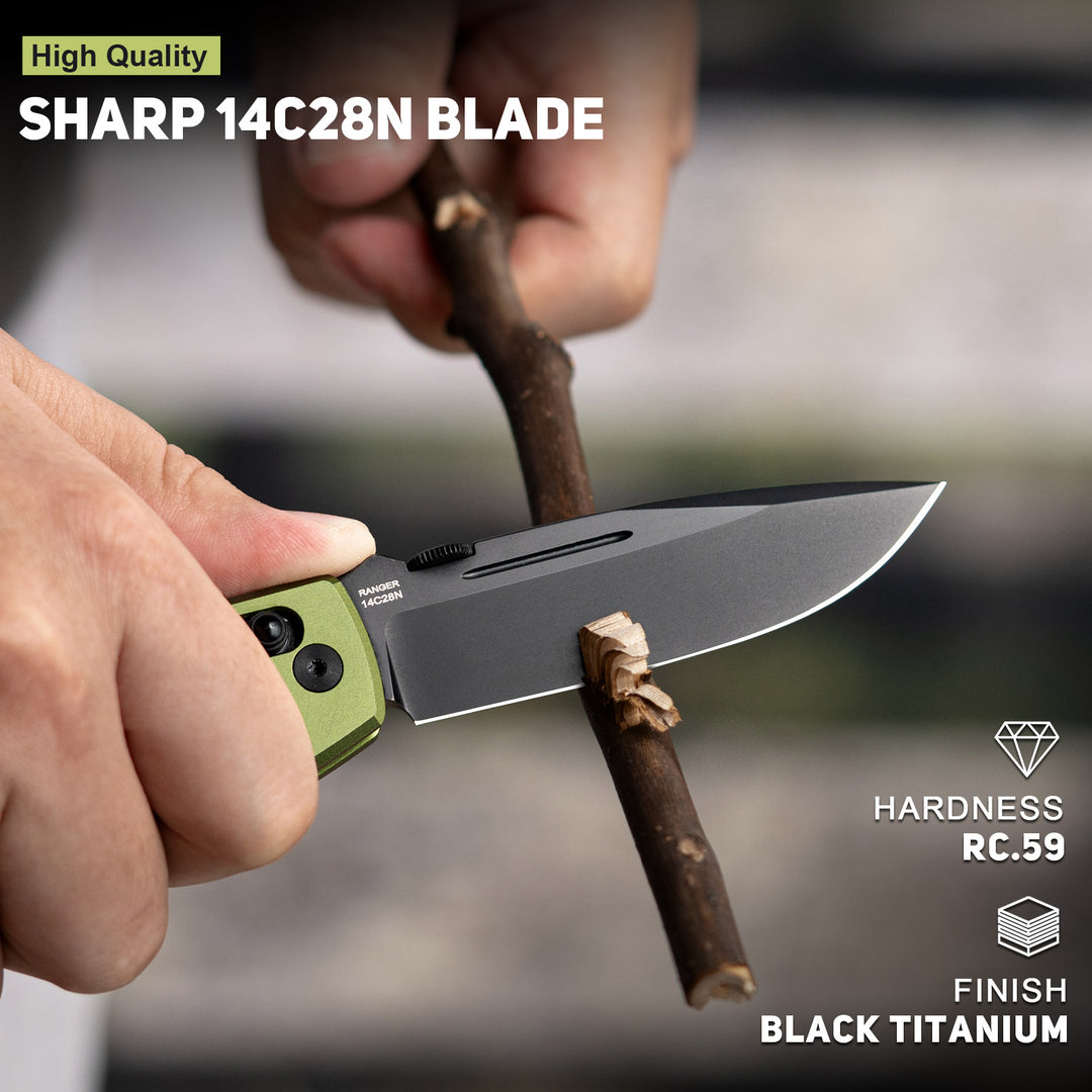 NedFoss RANGER 3.4" 14C28N Steel Folding Pocket  EDC Knife with Lightweight Aviation Aluminum Handle ，Reversible Deep Pocket Clip