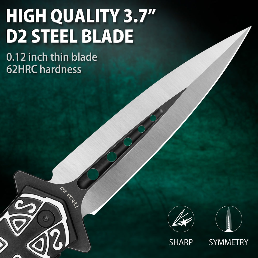 VALHALLA PASTOR Pocket Knife, 3.7'' D2 Steel Blade, 3D Retro Embossed, Liner Lock