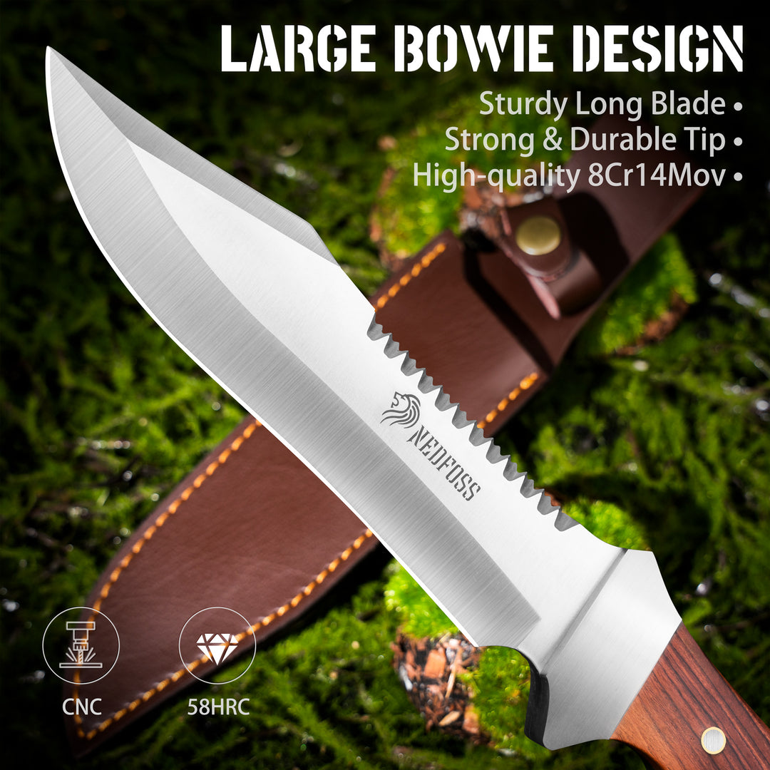 NedFoss Jungle-King 7.16'' Full tang Fixed Blade Bowie Knife, Bushcraft Knives, Sturdy and Durable