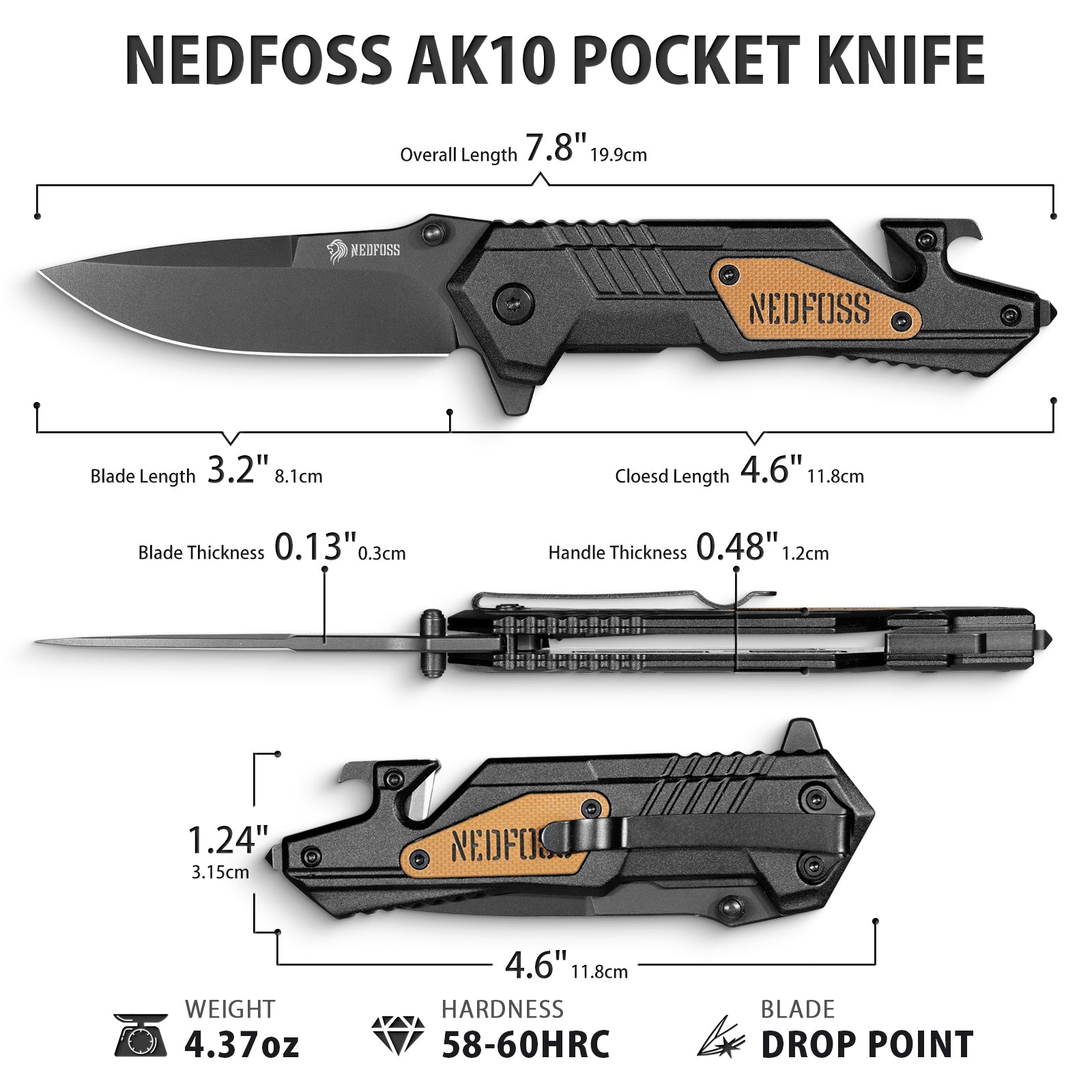 AK10 Tactical Pocket Folding Knife, 7 in 1 EDC Knife – NedFoss Knife