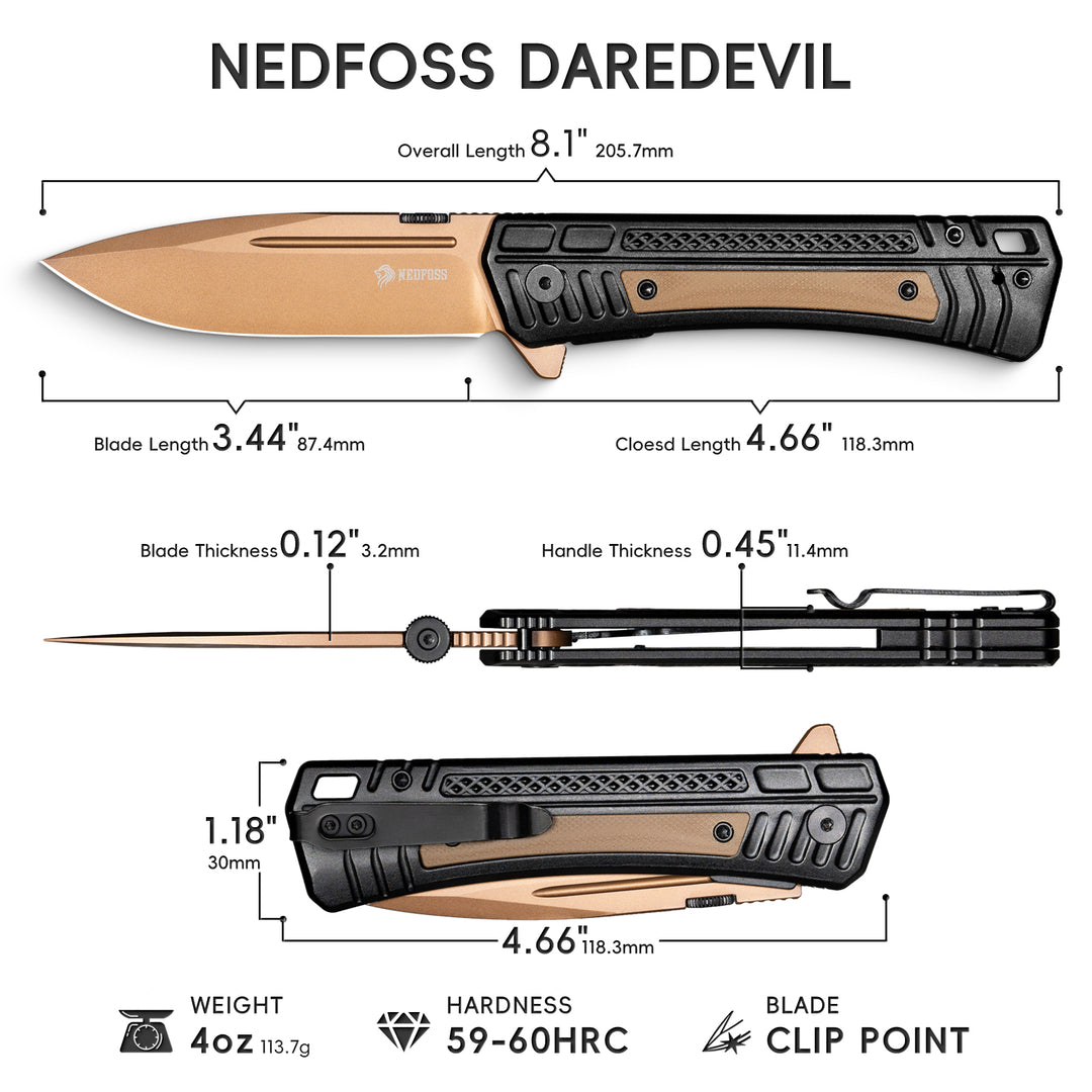 NedFoss 3.46" 14C28N Steel Blade EDC Tactical Pocket Knife with Deep Pocket Clip, Aluminum G10 Handle