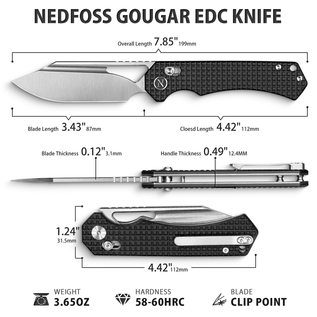 NedFoss COUGAR Folding Pocket Knife, 3.43" Sandvik 14C28N Blade, Lightweight G10 Handle, Sharp Crossbar Lock Knife for EDC