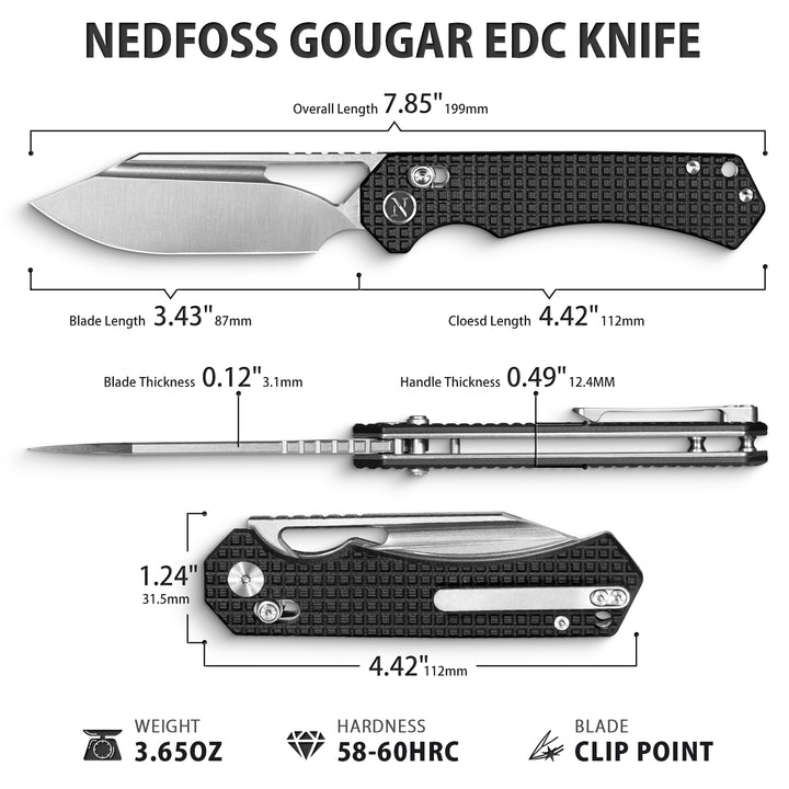 NedFoss COUGAR Folding Pocket Knife, 3.43" Sandvik 14C28N Blade, Lightweight G10 Handle, Sharp Crossbar Lock Knife for EDC