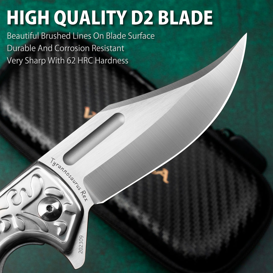 VALHALLA TYRANNOSAURUS REX Big Pocket Knife, 3.7'' D2 Steel Blade, G10 Handle