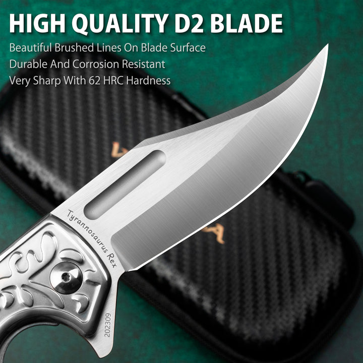 VALHALLA TYRANNOSAURUS REX Big Pocket Knife, 3.7'' D2 Steel Blade, G10 Handle