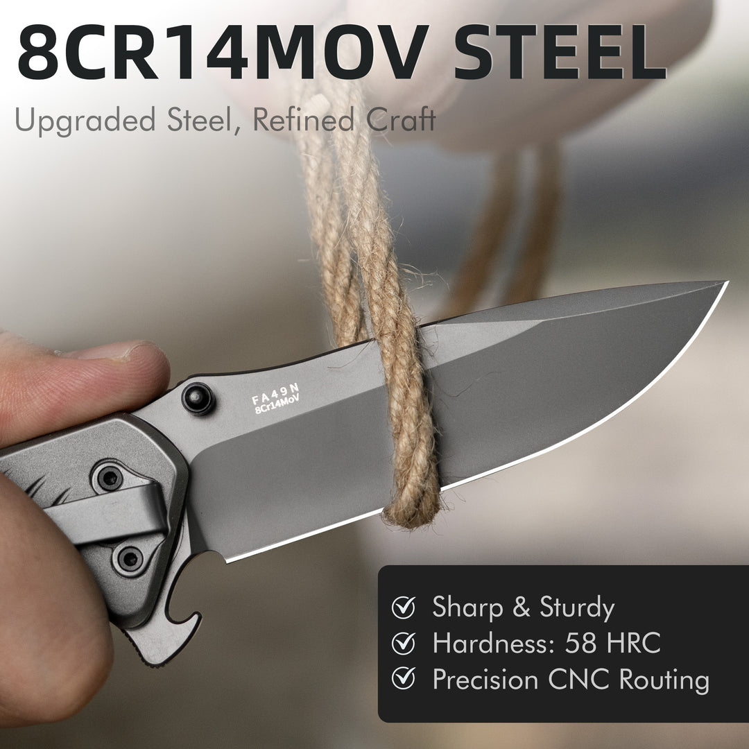 NedFoss FA49N Pro EDC Pocket Knife  4-in-1 Tactical Multitool Folding Knife with Glass Breaker, Seat Belt Cutter & Bottle Opener