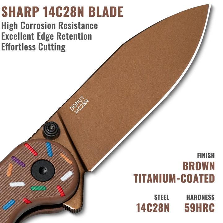 NedFoss DONUT 2.96" 14C28N Steel Blade Pink EDC Pocket Knife with Button Lock