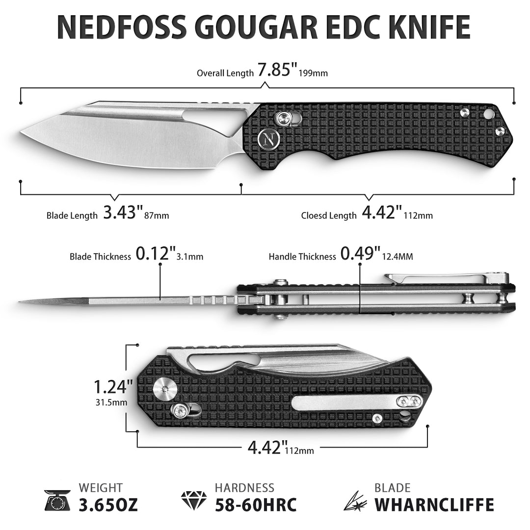 NedFoss COUGAR Folding Pocket Knife, 3.43" Sandvik 14C28N Blade, Lightweight G10 Handle, Sharp Crossbar Lock Knife for EDC