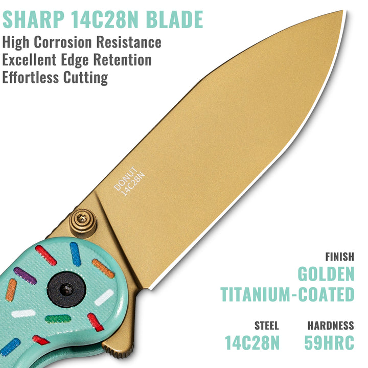 NedFoss DONUT 2.96" 14C28N Steel Blade Pink EDC Pocket Knife with Button Lock