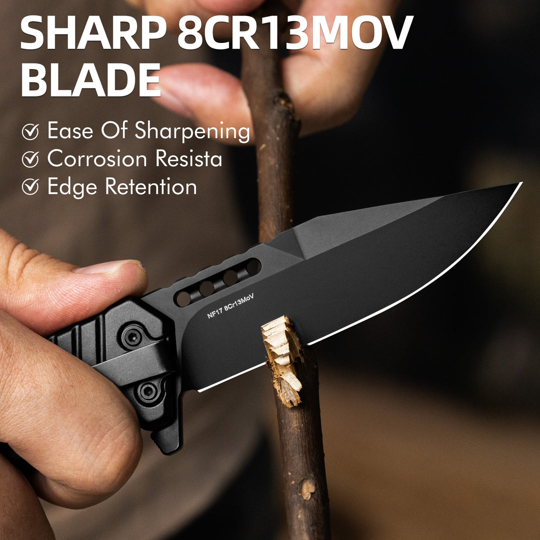 NedFoss NF17 3 in 1 Pocket Folding Knife with Liner-Lock Belt Clip, Seat Belt Cutter and Glass Breaker