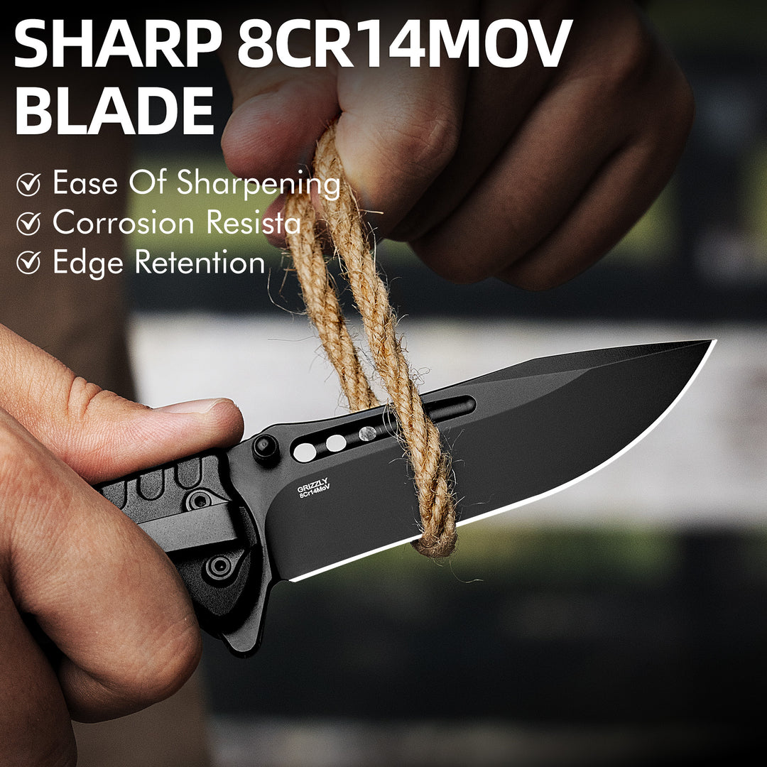 Nedfoss Grizzly Tactical Pocket Knife with Glass Breaker and Seatbelt Cutter, Unique Skull G10 Handle