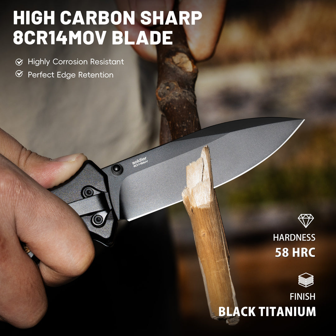 VALHALLA Soldier Tactical Pocket Knife, 3.7'' Pocket Folding Knife with Aluminum G10 Handle, Pocket Knife For Men, Liner Lock, Cool EDC Knives, Gift for men