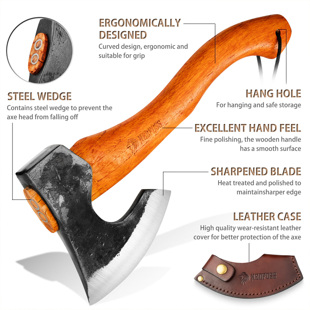 Camping Hatchet Axe, Viking Axe with Steel Wedge, Hand Forged Hatchet