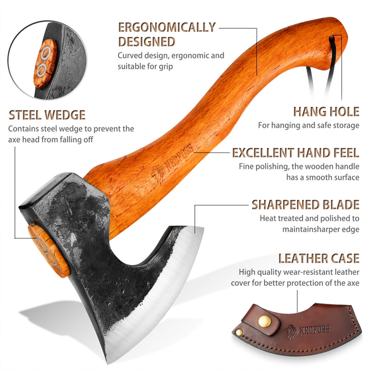 Camping Hatchet Axe, Viking Axe with Steel Wedge, Hand Forged Hatchet