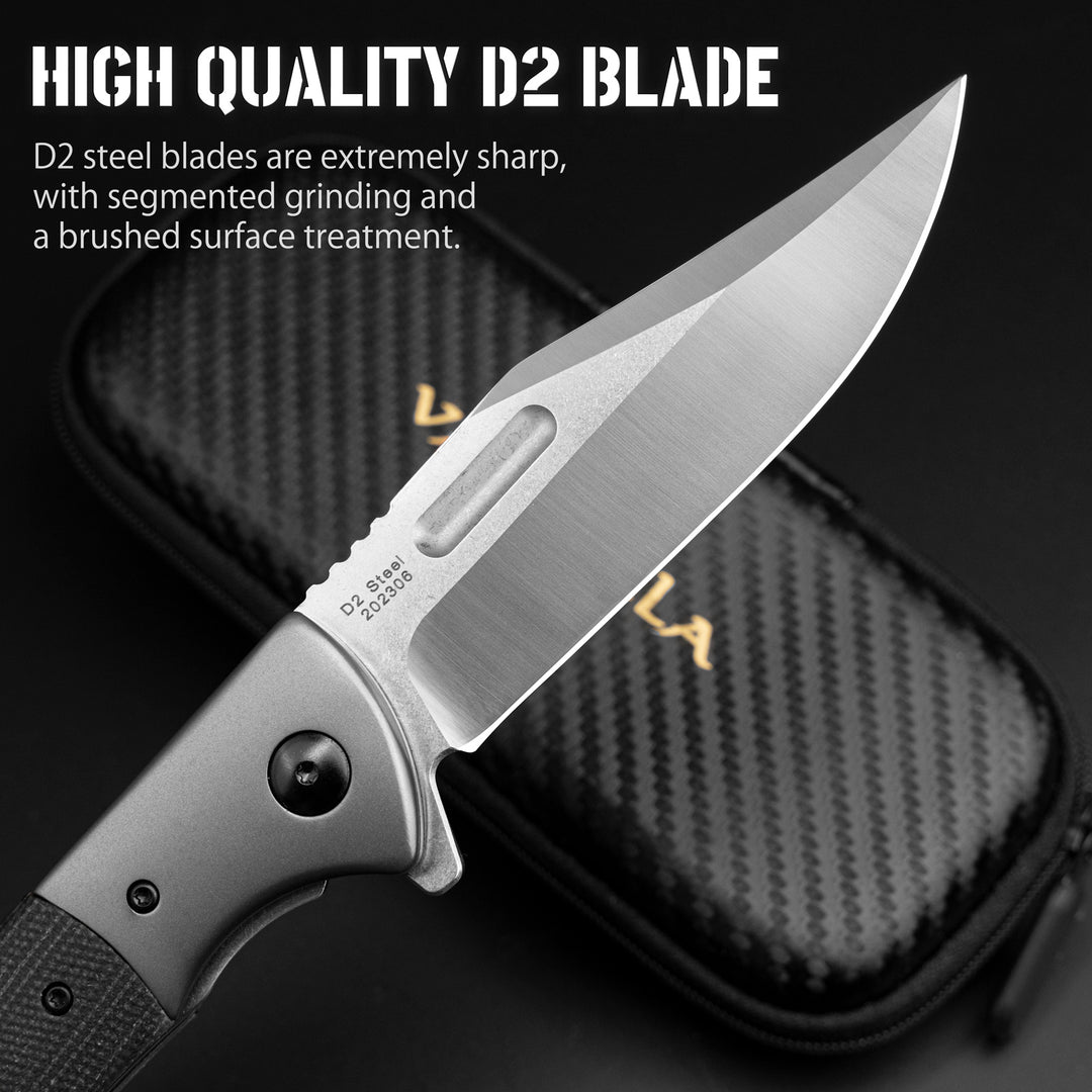 VALHALLA PTEROSAUR Pocket Knife, 3.9'' D2 Steel Folding Knife with Micarta Handle, Pocket Knife for Men, Cool Knives, Hunting Knife, Gifts for Men