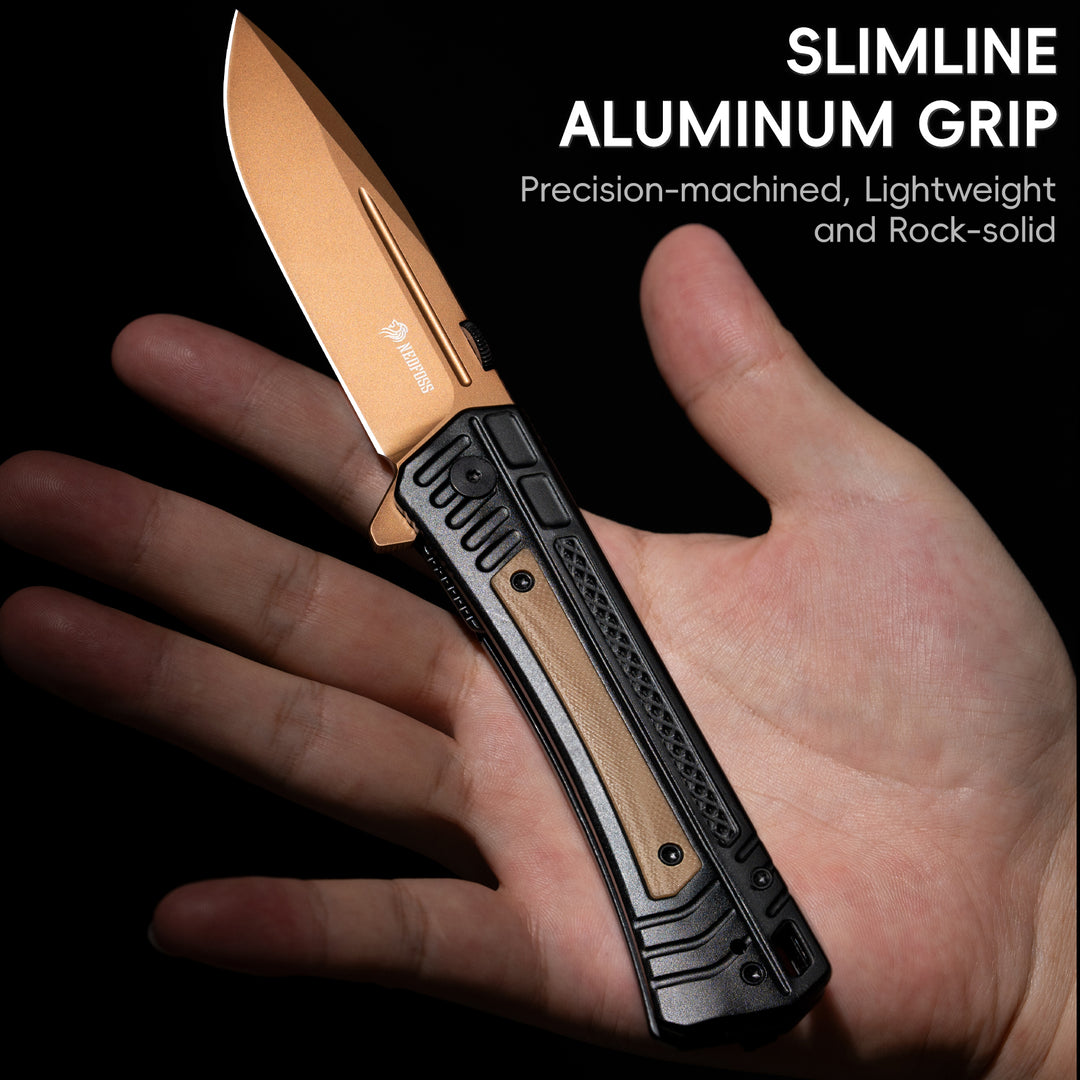 NedFoss 3.46" 14C28N Steel Blade EDC Tactical Pocket Knife with Deep Pocket Clip, Aluminum G10 Handle
