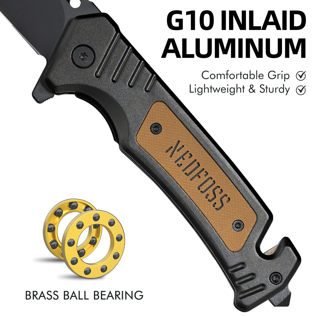 NedFoss NF17 3 in 1 Pocket Folding Knife with Liner-Lock Belt Clip, Seat Belt Cutter and Glass Breaker