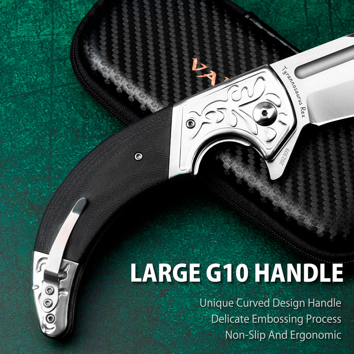 VALHALLA TYRANNOSAURUS REX Big Pocket Knife, 3.7'' D2 Steel Blade, G10 Handle