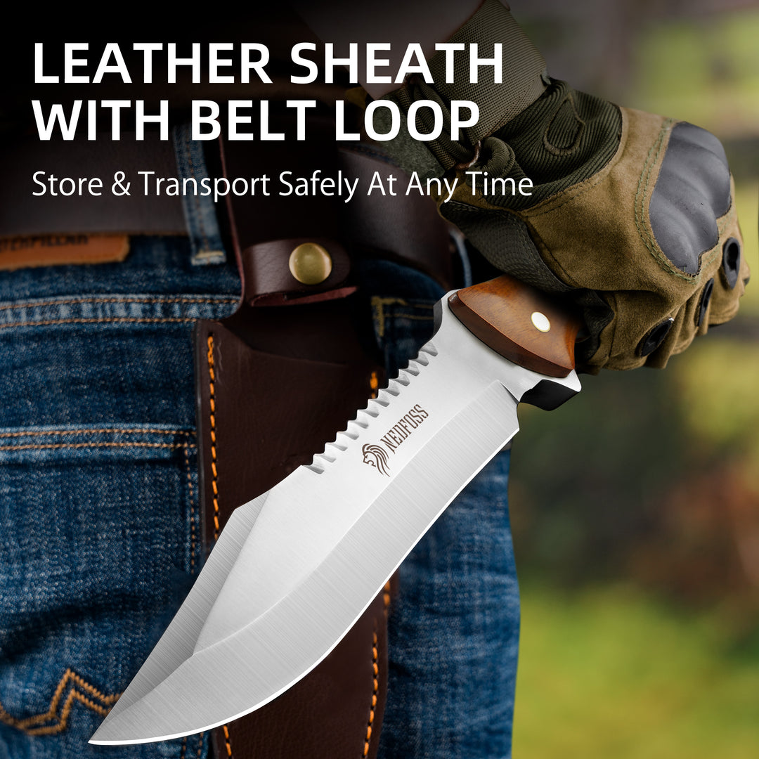 NedFoss 13.5" Machete Knife with Leather Sheath, Strong 8Cr14Mov Steel 0.22" Thick Blade Full Tang Kukri Machete for Cutting Trees Heavy Duty, Survival Fixed Blade Knife for Yard Work Clearing Brush