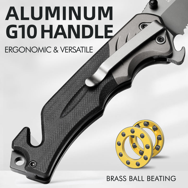 NedFoss FA49N Pro 4-in-1 Tactical Multitool Folding Knife with Glass Breaker, Seat Belt Cutter & Bottle Opener
