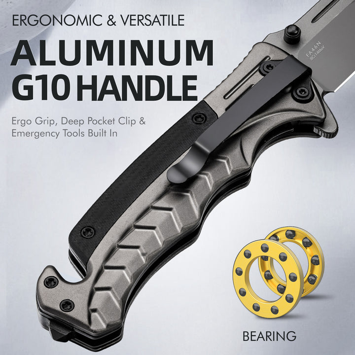 NedFoss FA46N 3.35″ AUS-8 Steel 3-in-1 Tactical Rescue Folding Knife with Ultralight Aluminum Handle