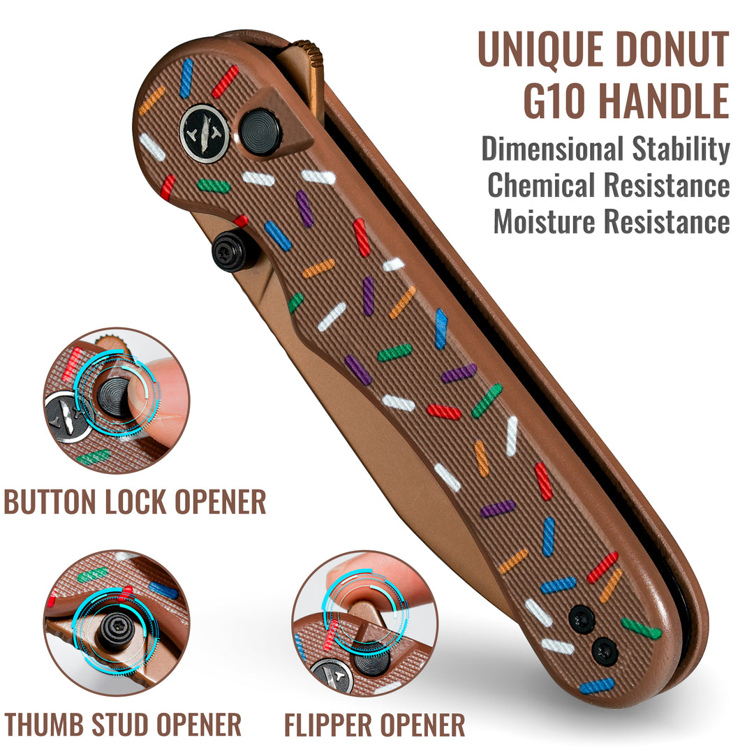 NedFoss DONUT 2.96" 14C28N Steel Blade Pink EDC Pocket Knife with Button Lock