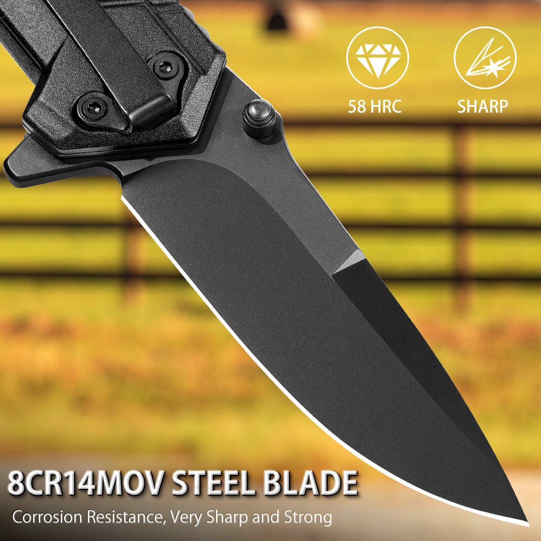 Nedfoss AK10 Tactical Pocket Folding Knife, 4 in 1 EDC Knife,3.6" 8CR14MOV Blade
