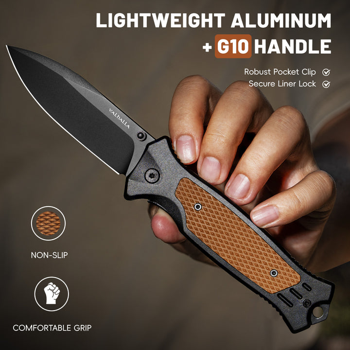 VALHALLA Soldier Tactical Pocket Knife, 3.7'' Pocket Folding Knife with Aluminum G10 Handle, Pocket Knife For Men, Liner Lock, Cool EDC Knives, Gift for men