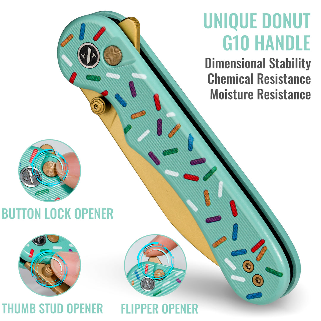 NedFoss DONUT 2.96" 14C28N Steel Blade Pink EDC Pocket Knife with Button Lock