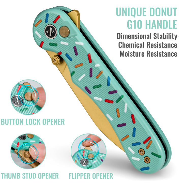 NedFoss DONUT 2.96" 14C28N Steel Blade Pink EDC Pocket Knife with Button Lock