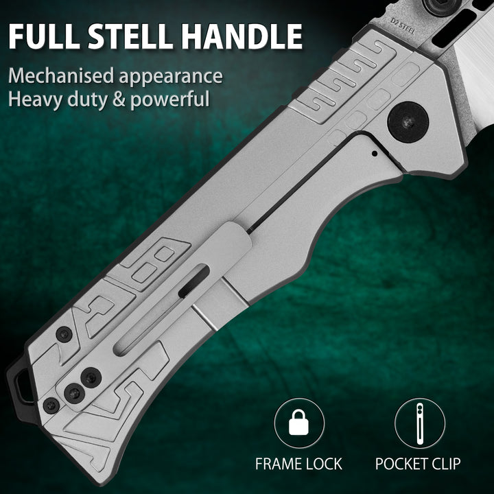 VALHALLA LORD Large Tactical Folding Knife , 3.6'' D2 Steel Blade, Frame Lock